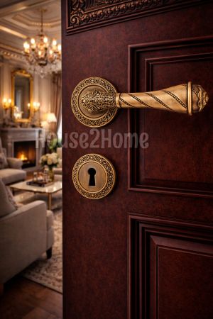 House2home El Yapımı Pirinç İşlemeli  Rozetli Kapı Kolu Takımı