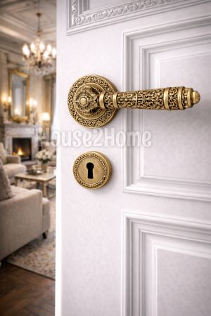 House2home El Yapımı Pirinç İşlemeli  Rozetli Kapı Kolu Takımı