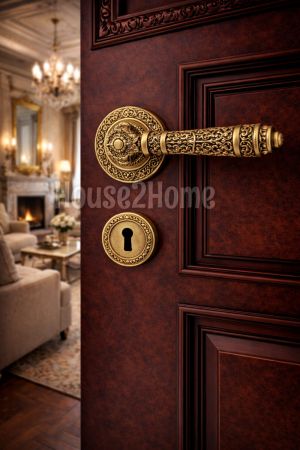 House2home El Yapımı Pirinç İşlemeli  Rozetli Kapı Kolu Takımı