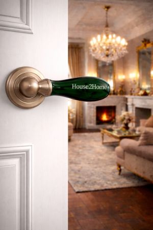 House2home El Yapımı Pirinç Porselen Rozetli Kapı Kolu Takımı