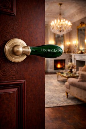 House2home El Yapımı Pirinç Porselen Rozetli Kapı Kolu Takımı