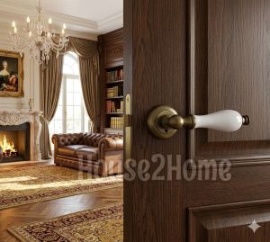 House2home El Yapımı Pirinç Porselen Rozetli Kapı Kolu Takımı