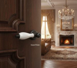 House2home El Yapımı Pirinç Porselen Rozetli Kapı Kolu Takımı