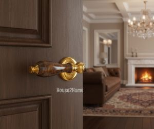 House2home El Yapımı Pirinç Porselen Rozetli Kapı Kolu Takımı