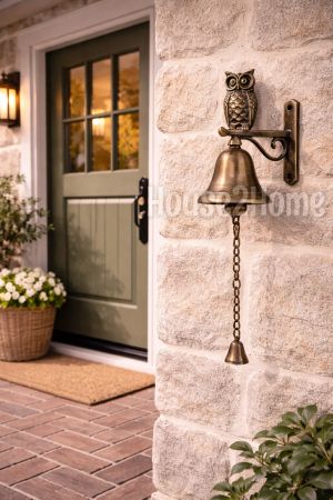 House2home El Yapımı Pirinç Baykuş Kapı Çanı, Antik Sarı