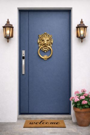 House2Home Pirinç Aslan Kapı Tokmağı, Tak Tak, Eskitme Sarı