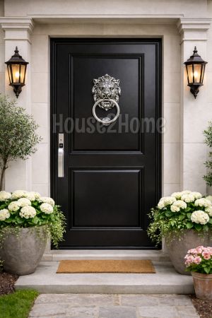 House2Home Pirinç Aslan Kapı Tokmağı, Tak Tak, Krom-Siyah