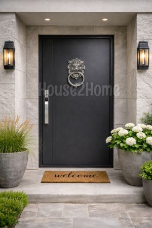 House2Home Pirinç Aslan Kapı Tokmağı, Tak Tak, Krom-Siyah
