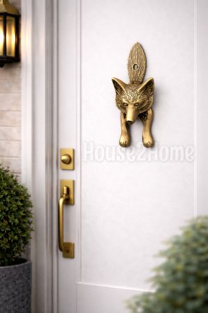 House2home El Yapımı Pirinç Tilki Kapı Tokmağı Antik Sarı