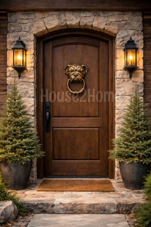 House2home El Yapımı Pirinç Buldoğ Köpek Kapı Tokmağı Antik Sarı