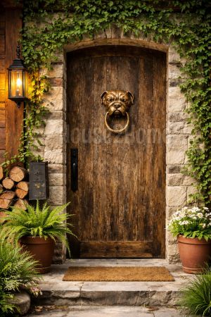 House2home El Yapımı Pirinç Buldoğ Köpek Kapı Tokmağı Bakır