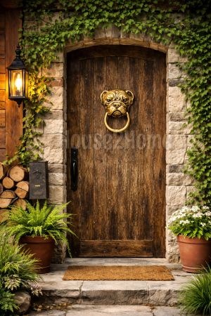 House2home El Yapımı Pirinç Buldoğ Köpek Kapı Tokmağı Sarı Siyah