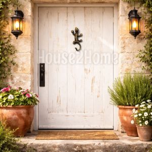 House2home El Yapımı Pirinç Kertenkele Kapı Tokmağı Antik Sarı