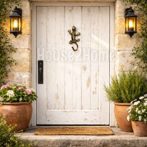 House2home El Yapımı Pirinç Kertenkele Kapı Tokmağı Sarı Siyah