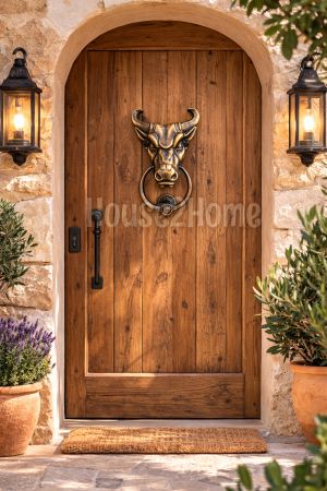 House2home El Yapımı Pirinç Boğa Kapı Tokmağı Antik Sarı Küçük Boy
