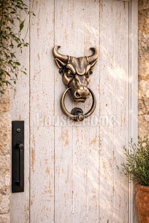 House2home El Yapımı Pirinç Boğa Kapı Tokmağı Antik Sarı Küçük Boy