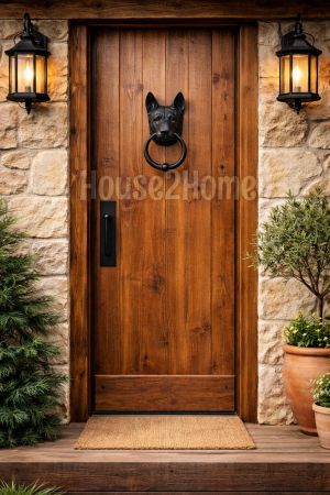 House2Home El Yapımı Pirinç Kurt Köpeği Kapı Tokmağı Oksit