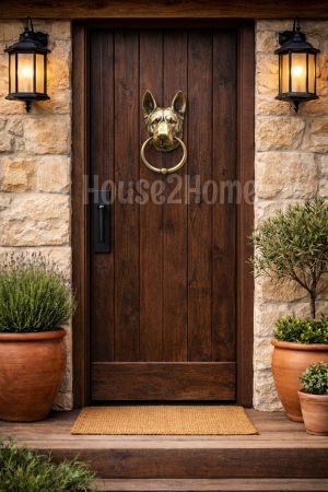 House2Home El Yapımı Pirinç Kurt Köpeği Kapı Tokmağı Antik Sarı