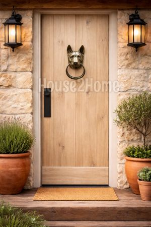House2Home El Yapımı Pirinç Kurt Köpeği Kapı Tokmağı Antik Sarı