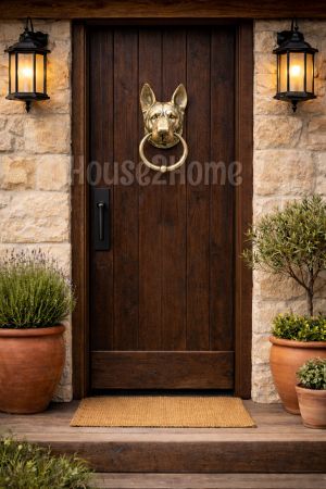 House2Home El Yapımı Pirinç Kurt Köpeği Kapı Tokmağı Sarı Siyah