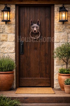 House2Home El Yapımı Pirinç Kurt Köpeği Kapı Tokmağı Bakır