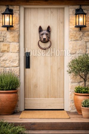 House2Home El Yapımı Pirinç Kurt Köpeği Kapı Tokmağı Bakır