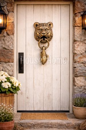 House2Home El Yapımı Pirinç Ayı Kapı Tokmağı Antik Sarı