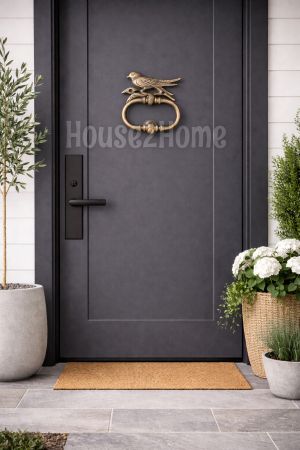 House2Home El Yapımı Pirinç Kuşlu Kapı Tokmağı, Antik Sarı