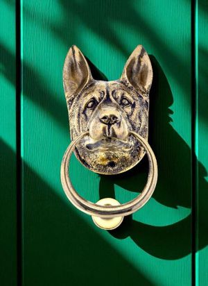 House2Home El Yapımı Pirinç Kurt Köpeği Kapı Tokmağı Sarı Siyah