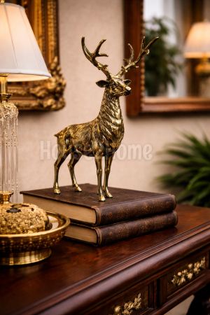 House2home El Yapımı Pirinç  Büyük Boy Geyik Biblo