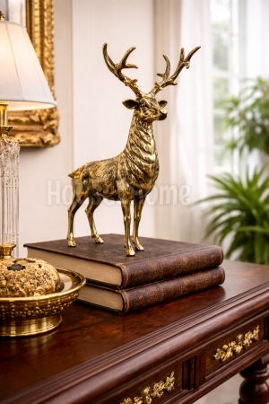 House2home El Yapımı Pirinç  Büyük Boy Geyik Biblo