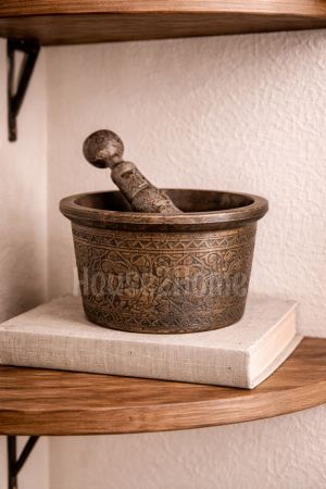House2home El Yapımı Pirinç  İşlemeli Havan