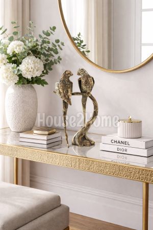 House2home El Yapımı Pirinç Kadideli 2'li Papağan Biblo