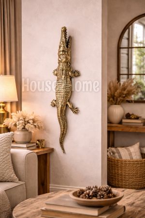 House2home El Yapımı Pirinç Dekoratif Timsah Biblo