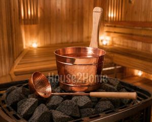 House2home El Yapımı Bakır Sauna Kovası ve Kepçesi