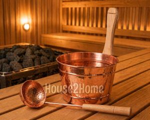 House2home El Yapımı Bakır Sauna Kovası ve Kepçesi