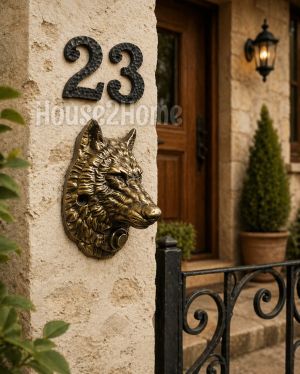 House2home El Yapımı Pirinç  Kurt Kapı Zili Antik Sarı