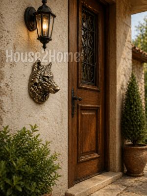 House2home El Yapımı Pirinç  Kurt Kapı Zili Antik Sarı