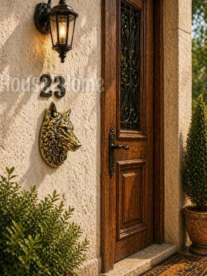 House2home El Yapımı Pirinç  Kurt Kapı Zili Sarı Siyah