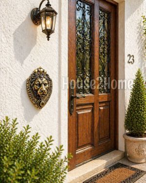 House2home El Yapımı Pirinç Aslan Kapı Zili Sarı Siyah