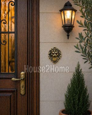 House2home El Yapımı Pirinç Aslan Kapı Zili Sarı Siyah