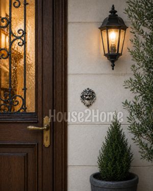 House2home El Yapımı Pirinç Aslan Kapı Zili Antik Gümüş Siyah