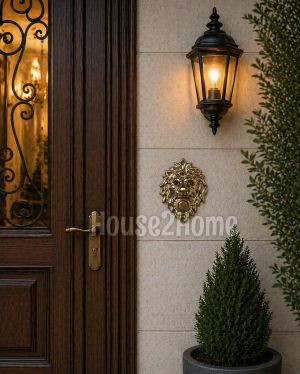 House2home El Yapımı Pirinç Aslan Kapı Zili Sarı