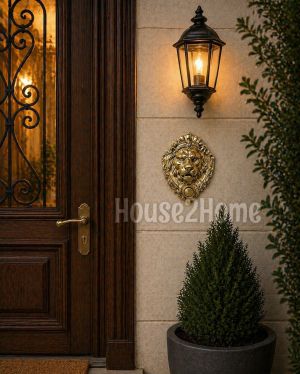 House2home El Yapımı Pirinç Aslan Kapı Zili Sarı