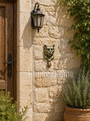 House2Home El Yapımı Pirinç Kedi Kapı Zili Sarı Siyah