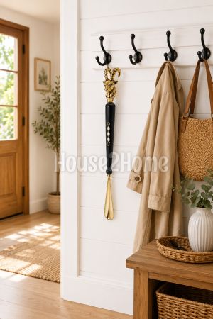 House2Home El Yapımı Pirinç Sedef İşleme Koç Başı Kerata 60 cm Dekoratif Ayakkabı Çekeceği