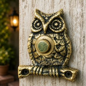 House2home El Yapımı Pirinç Baykuş Kapı Zili. Sarı Siyah 
