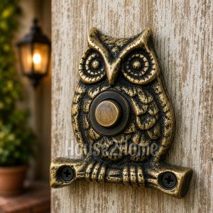 House2home El Yapımı Pirinç Baykuş Kapı Zili. Antik Sarı