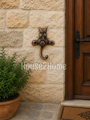 House2home El Yapımı Pirinç Kedi Kapı Zili. Bakır