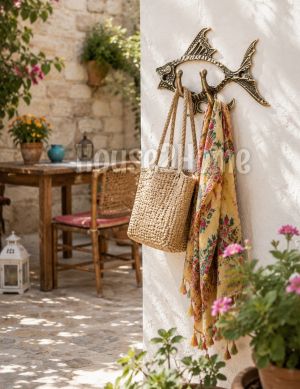 House2home El Yapımı Pirinç Duvar Askısı, Kanca Balık Antik Sarı